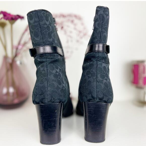 Coach Gretal Signature Slim Heeled Square Toe Ankle Bootie Boots Black Size 9 B - Picture 6 of 16